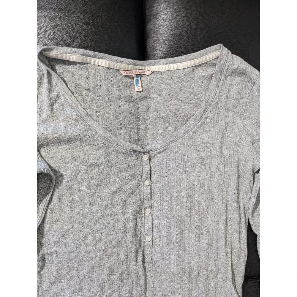 Victorias‎ Secret Womens Pajama Lounge Top Gray Half Button L